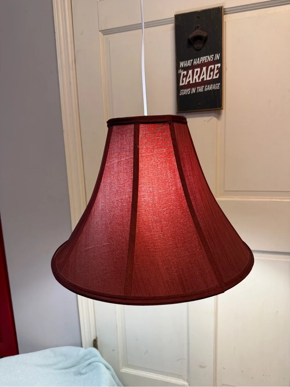 Vintage Red Fabric Bell Lamp Shade Plug-in Swag Light